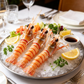 Whole langoustine scampi on a warm mid-tone surface