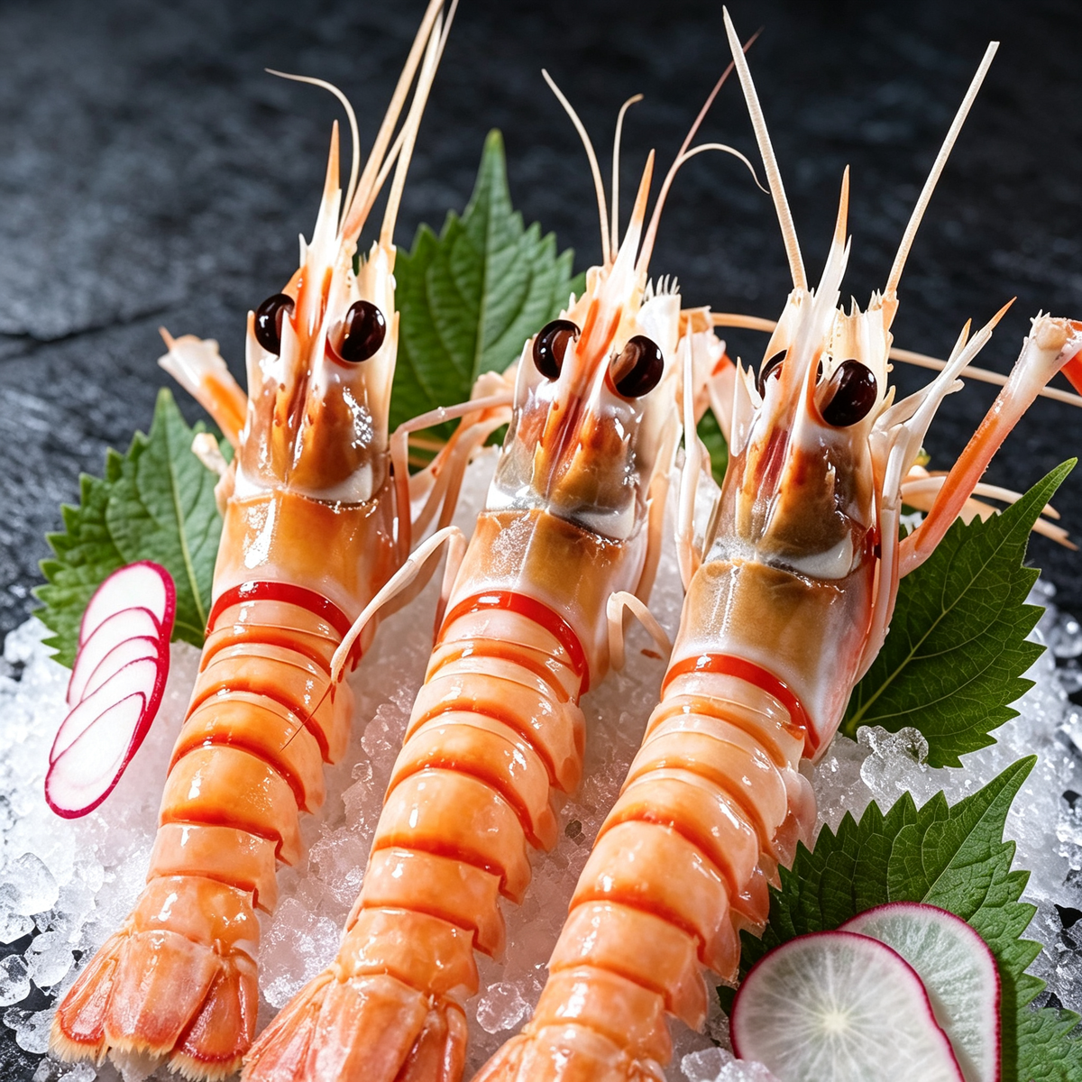 Langoustine scampi in warm amber tones on a light surface
