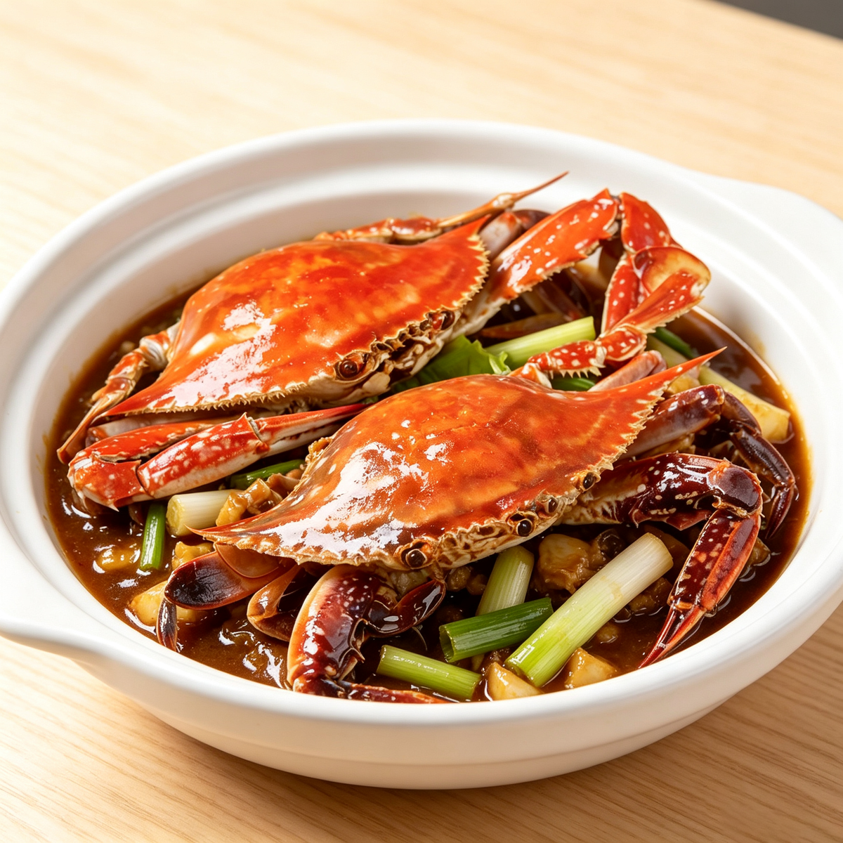 Whole swimming crab in warm orange tones on a bright background